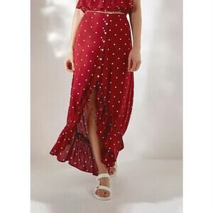 Urban Outfitters EUC Luni Polka Dot Maxi split front Skirt XS dark red white